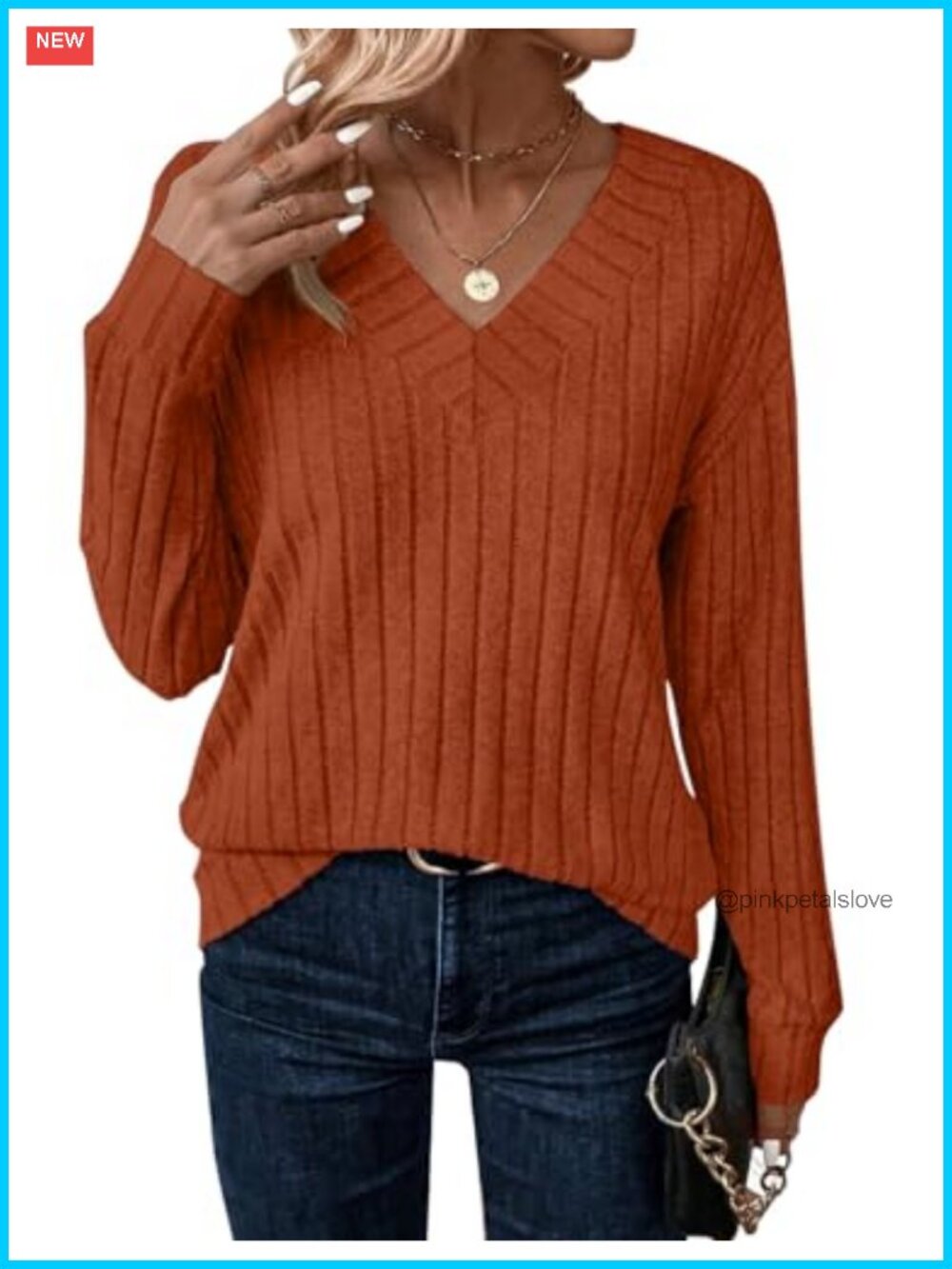 Long Sleeve V Neck Tunic Top Lightweight Sweater Loose Fit Women's Pullover